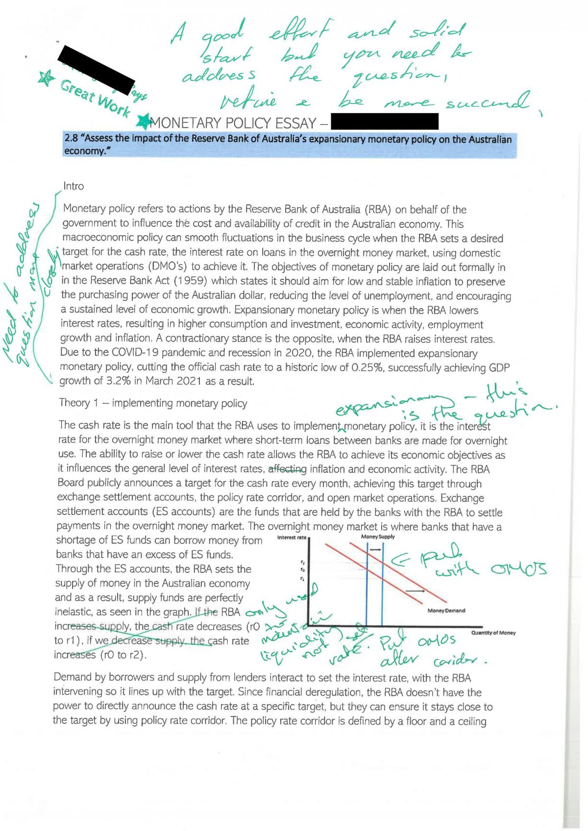Monetary policy marked essay - Page 1