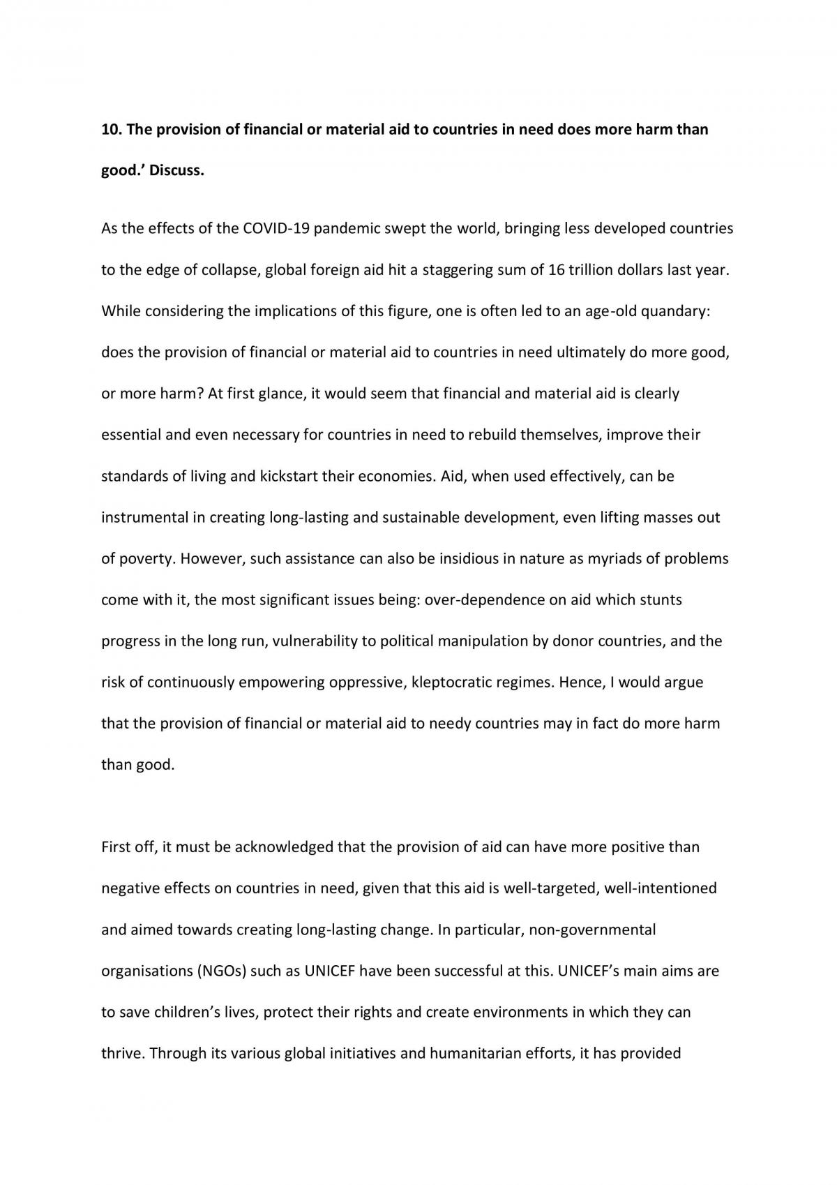 The provision of financial or material aid to countries in need does more harm than good. - Page 1