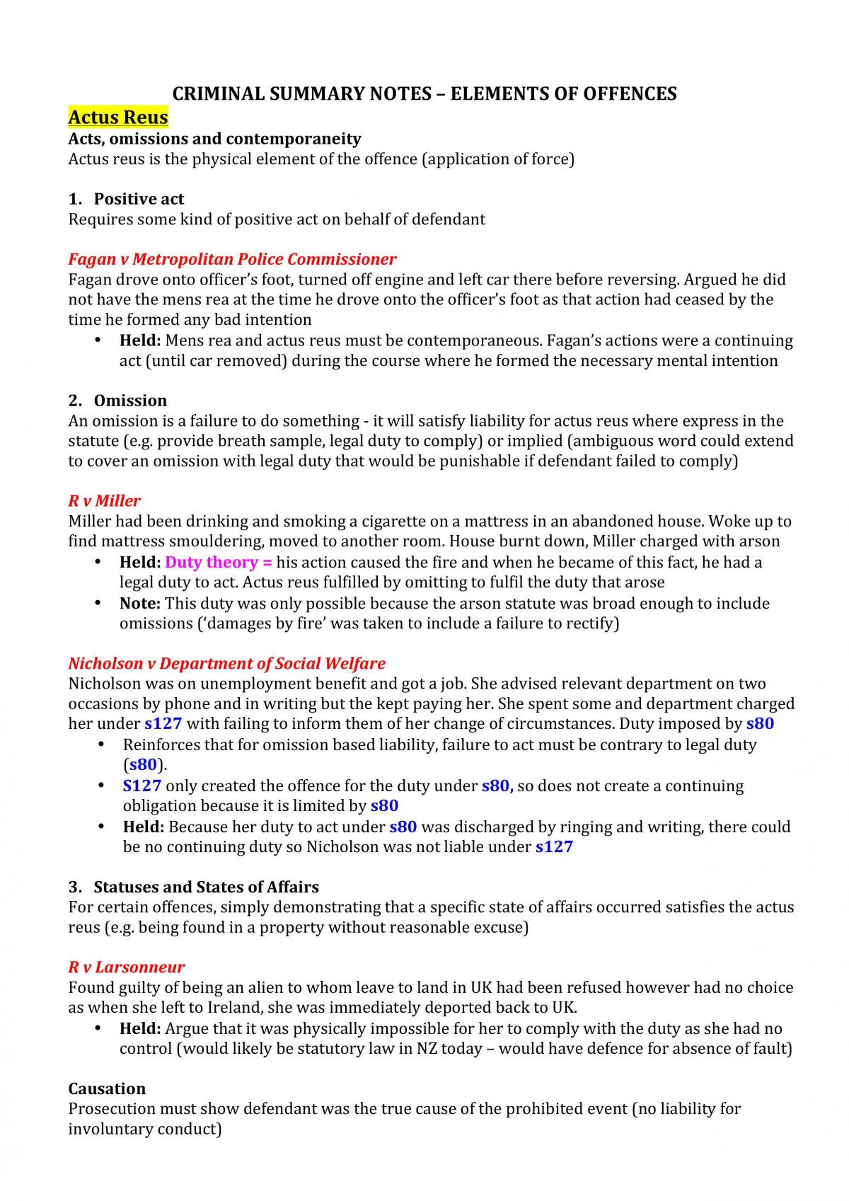 Criminal Law Summary Notes  - Page 1