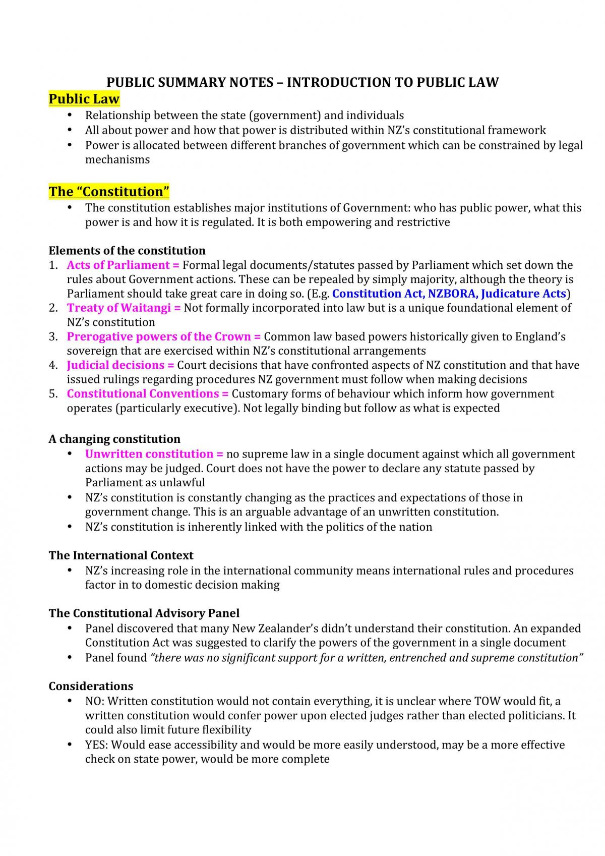 Public Law Summary Notes  - Page 1