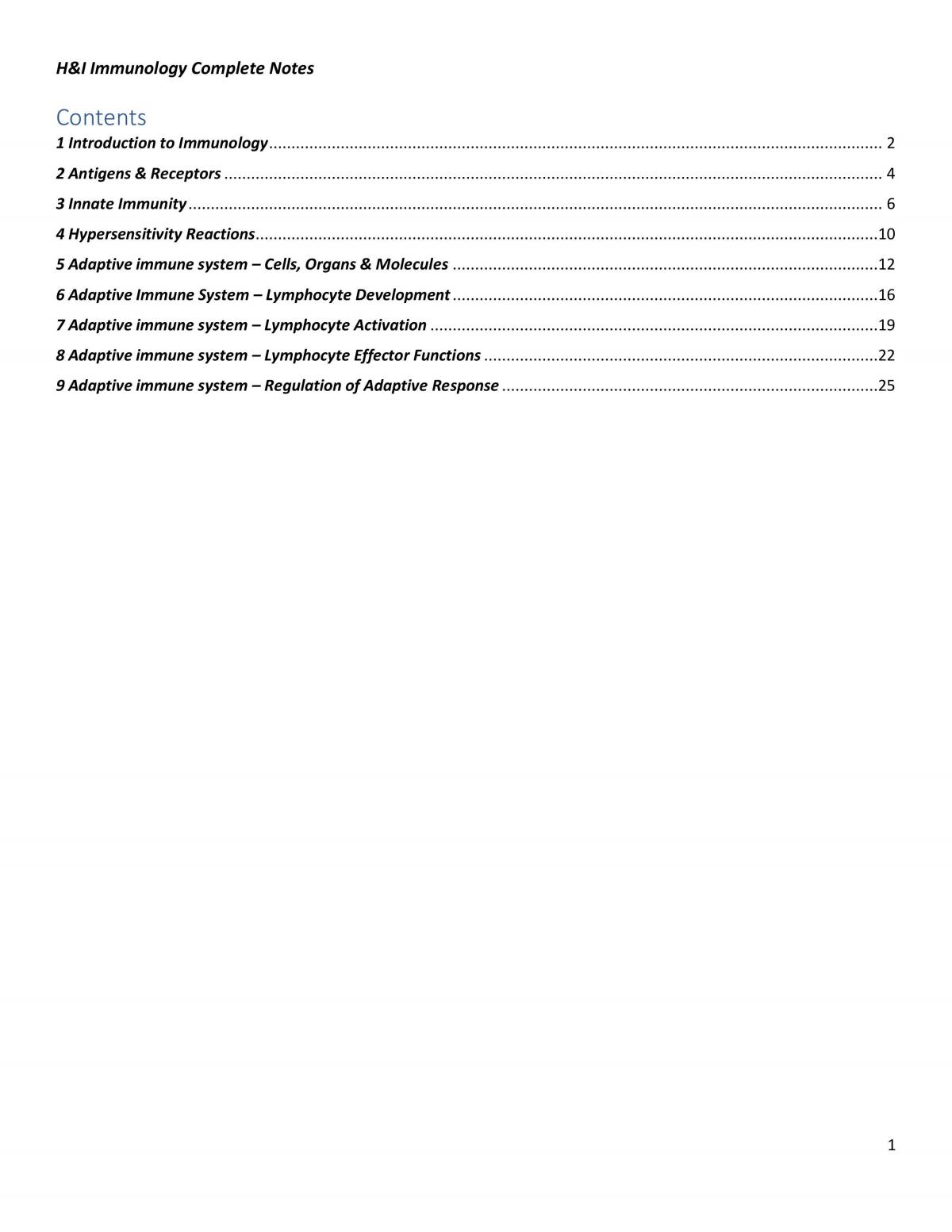 H&I Immunology Complete Notes - Page 1