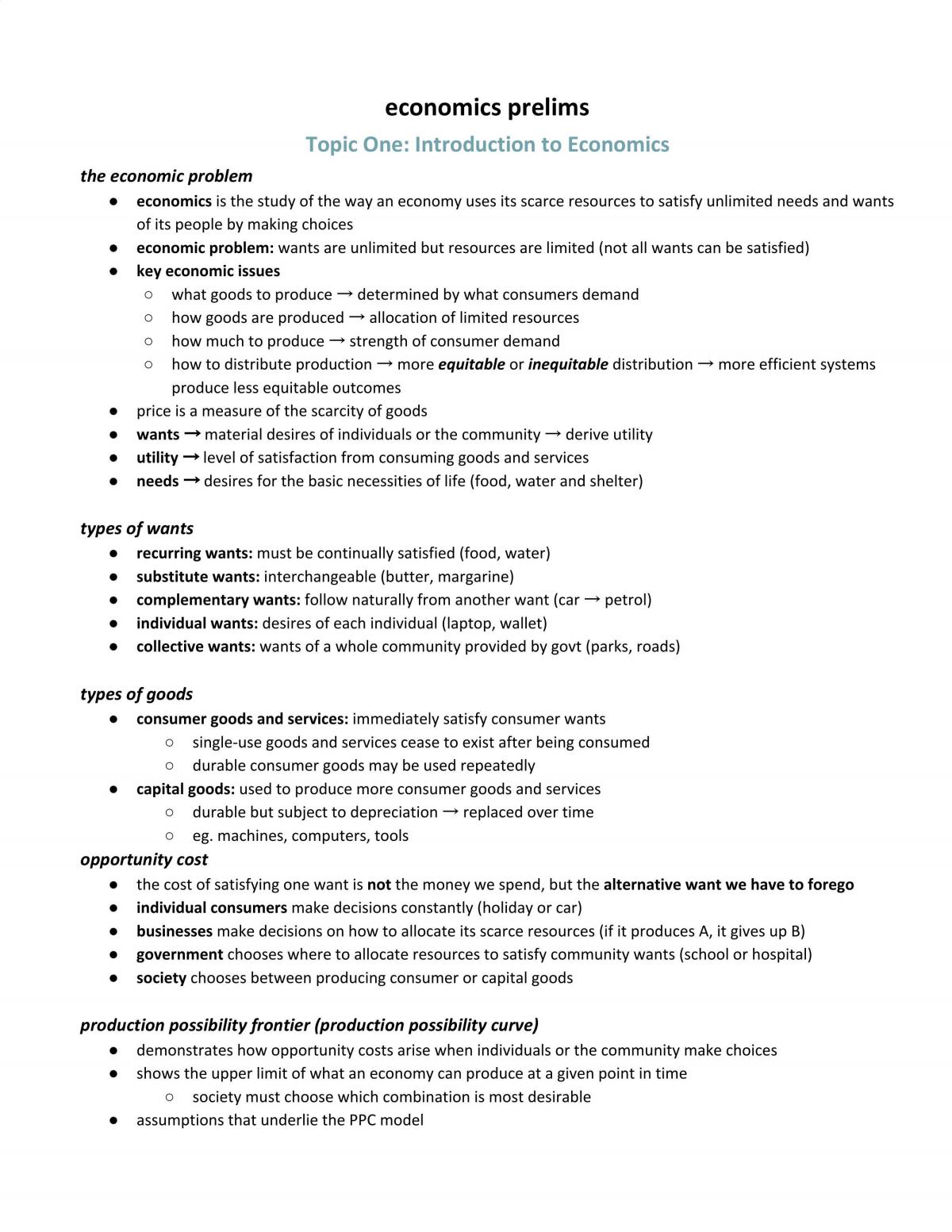 Economics Preliminary Notes - Page 1