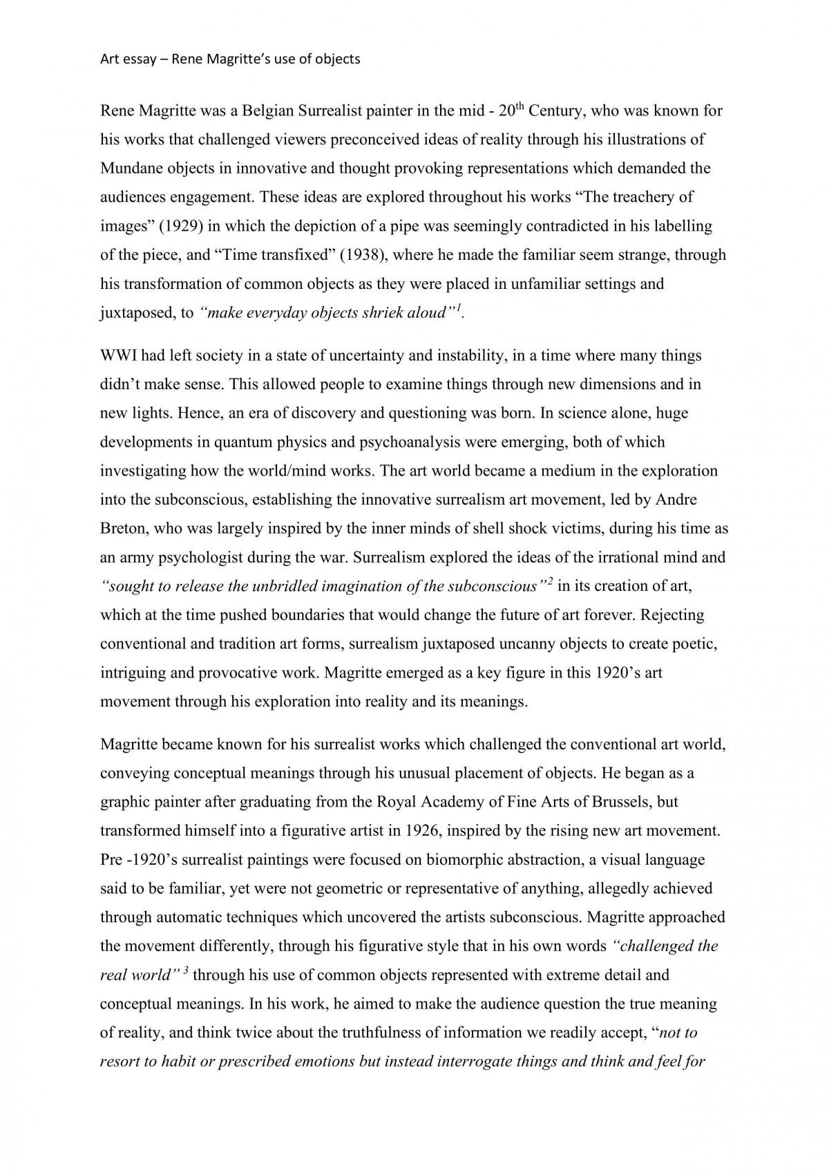 Rene Magritte's use of objects assignment  - Page 1