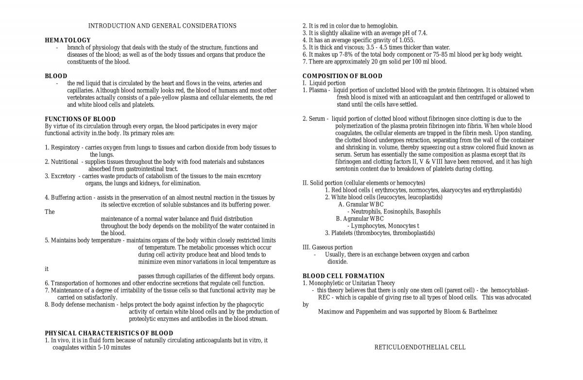 Hematology Notes - Page 1