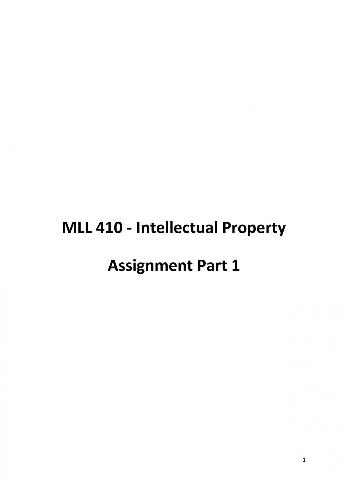 MLL410 Assignment 1 - Page 1