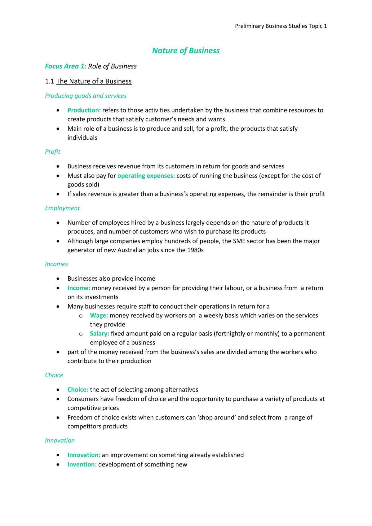 Business Studies Prelim Notes - Page 1