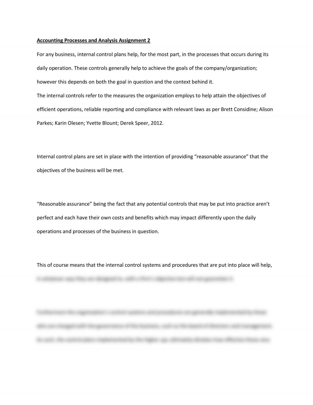 Accounting Processes Analysis Assignment 2 - Page 1