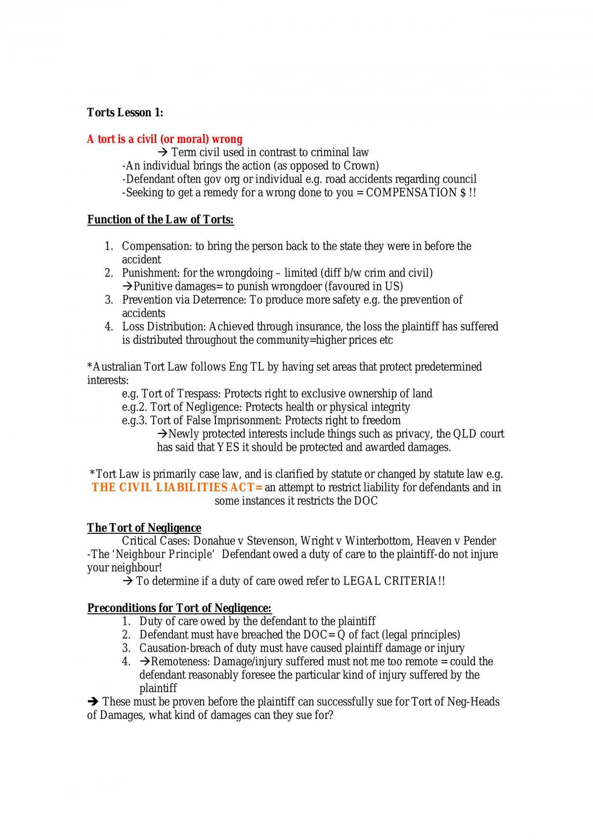 Torts Lesson Notes - Page 1