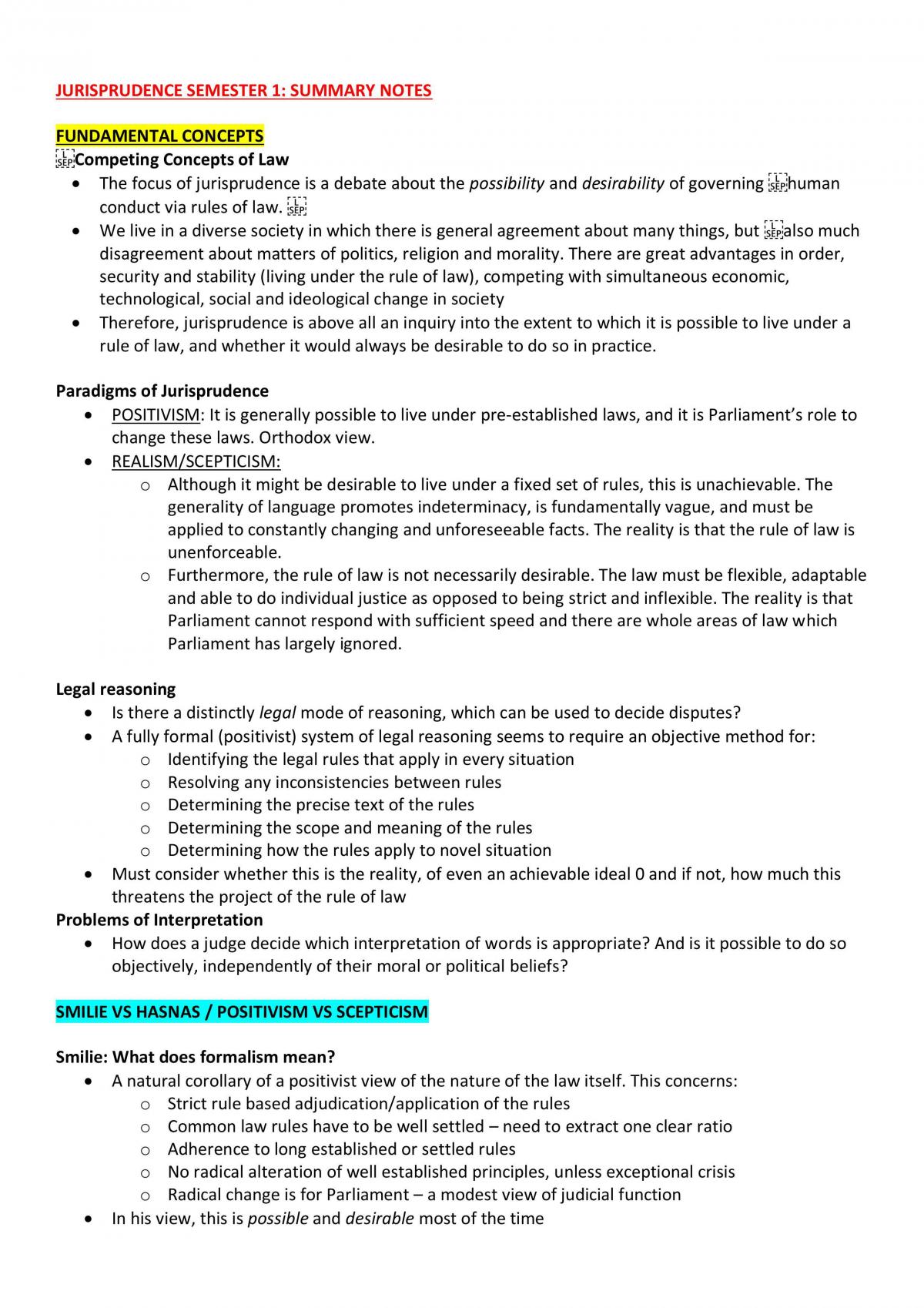 LAWS302 Jurisprudence Semester Notes - Page 1