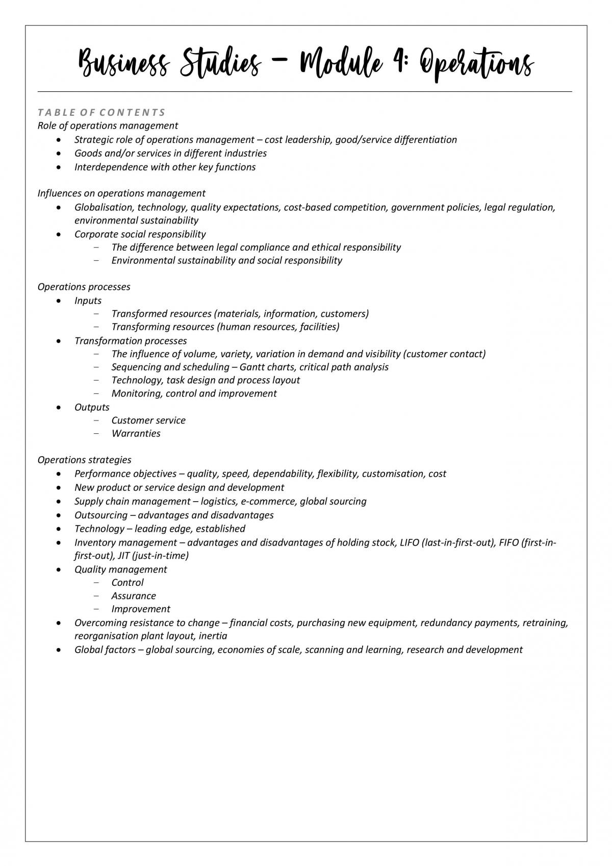 Operations Study Notes - Page 1