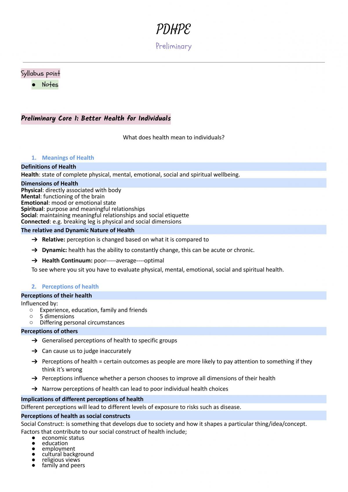 Pdhpe Prelim Full Notes - Page 1