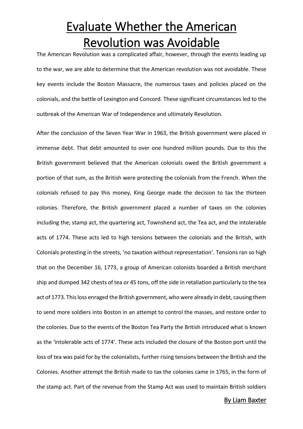 Evaluate Whether the American Revolution was Avoidable  - Page 1