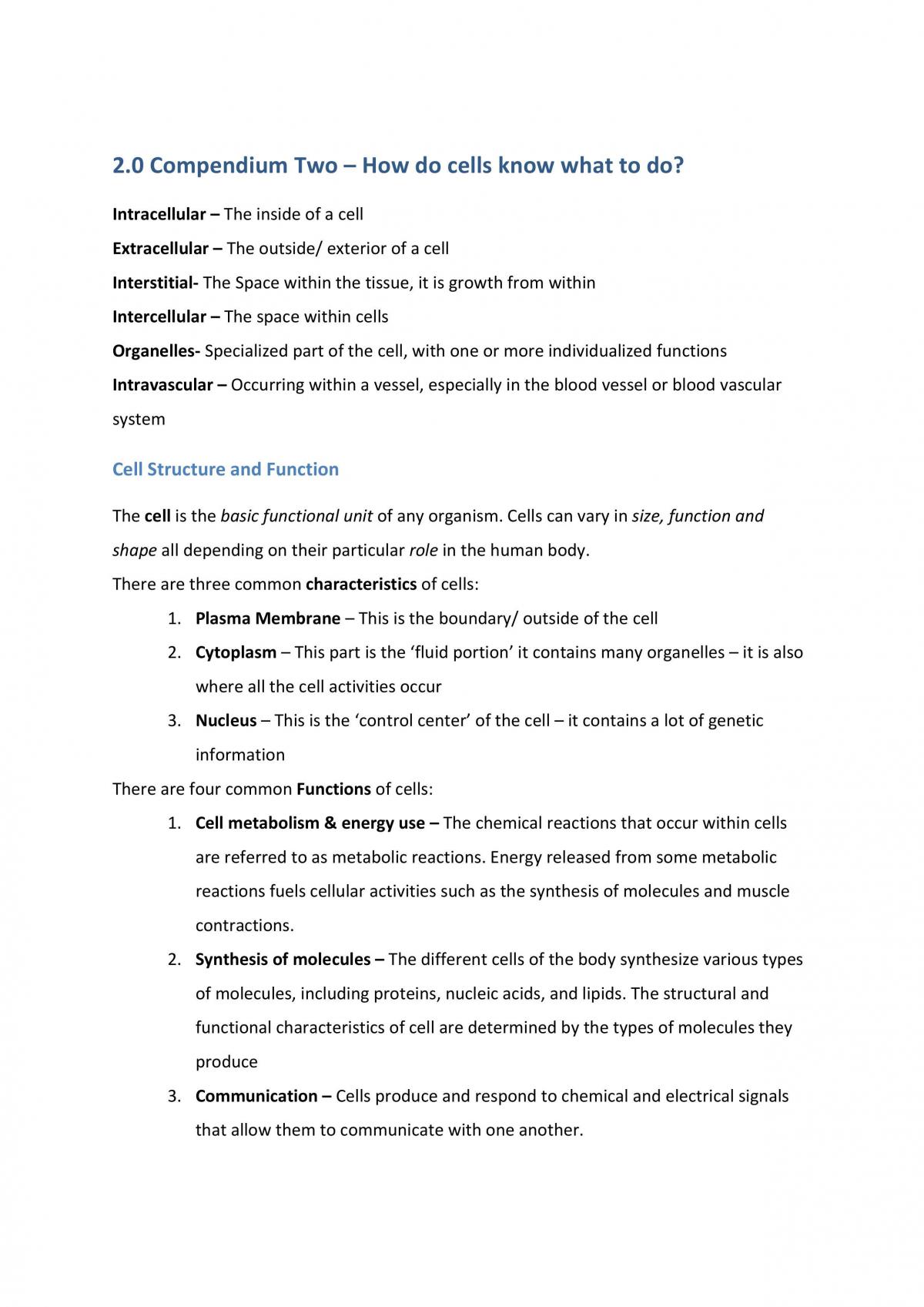 Compendium Two Study Notes -How do cells know what to do? - Page 1
