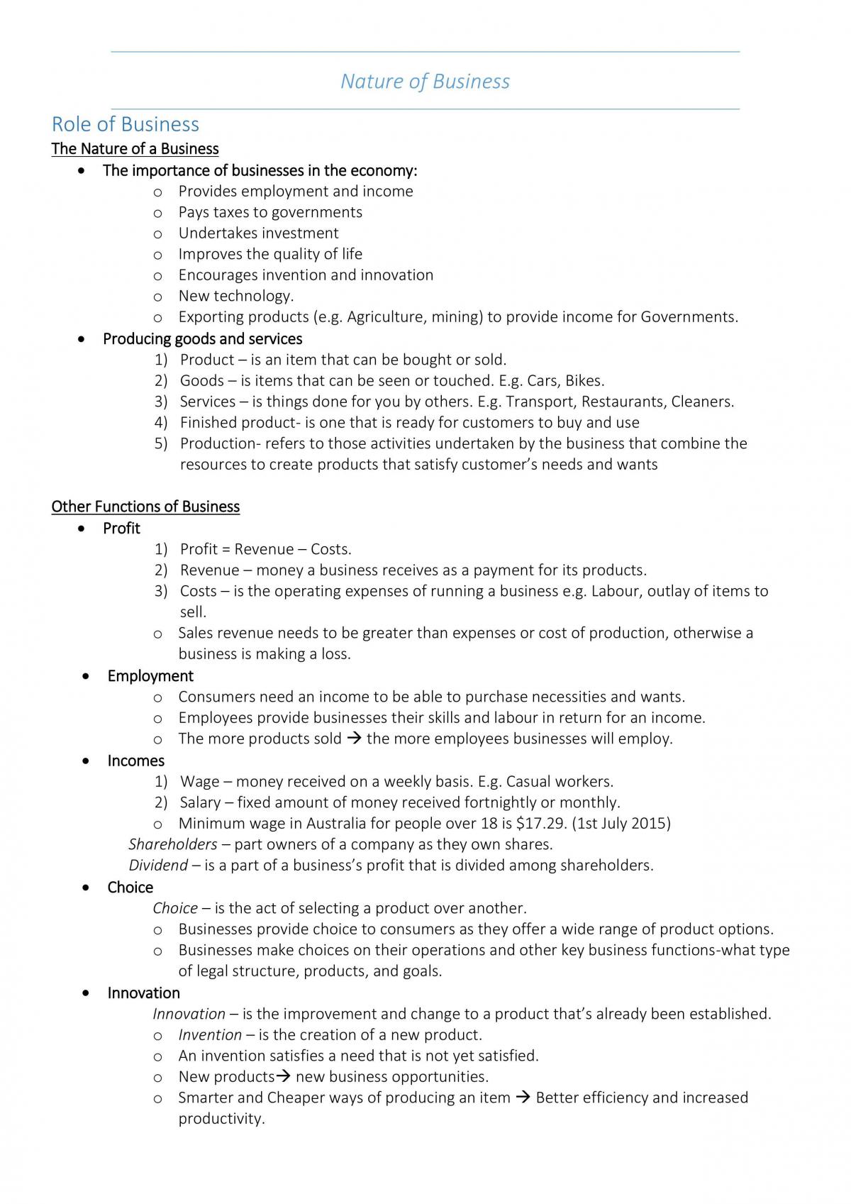 Business Studies Notes - Page 1