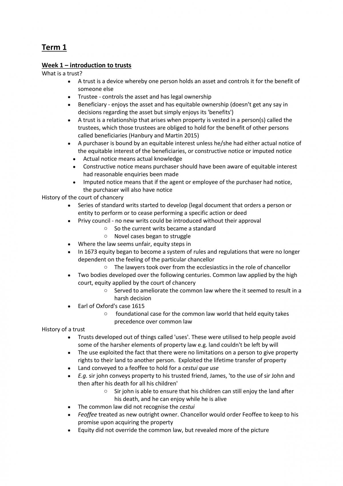 Law of Trusts Notes  - Page 1