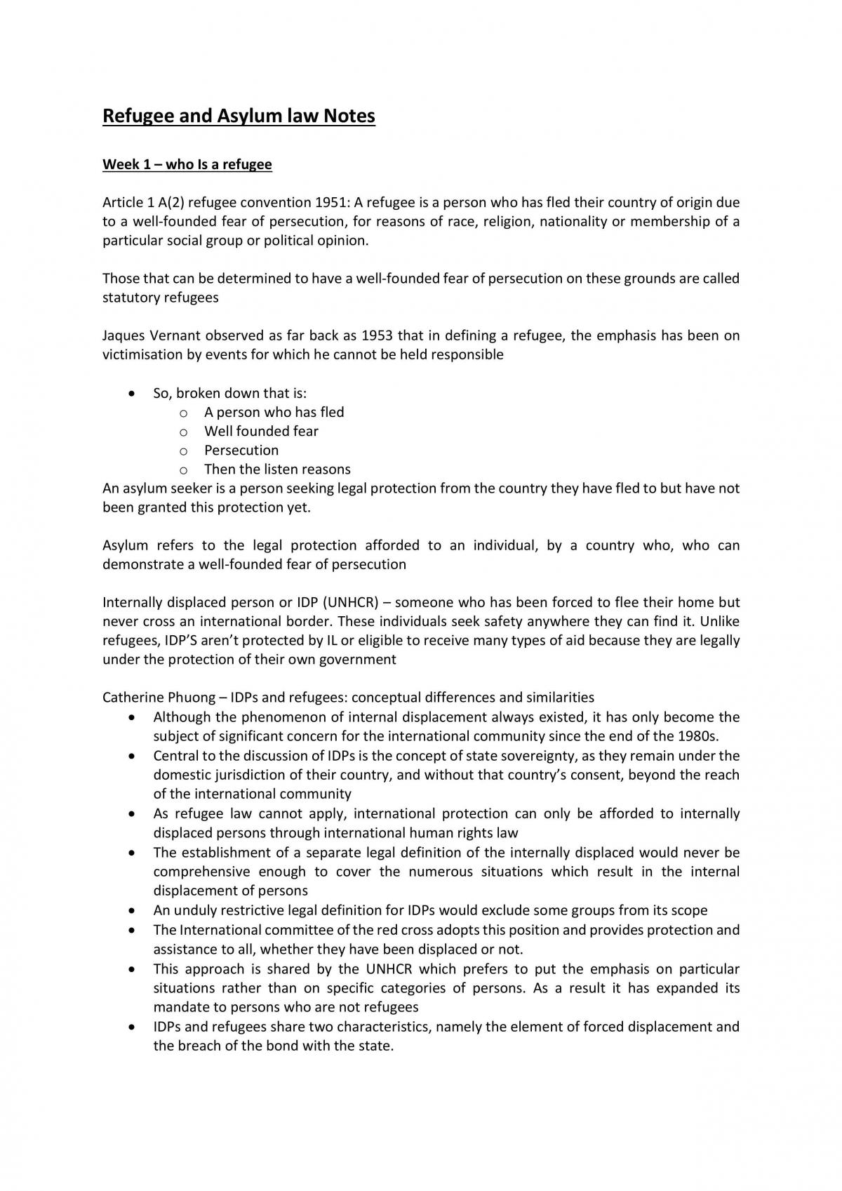 Refugee & Asylum Law Notes  - Page 1
