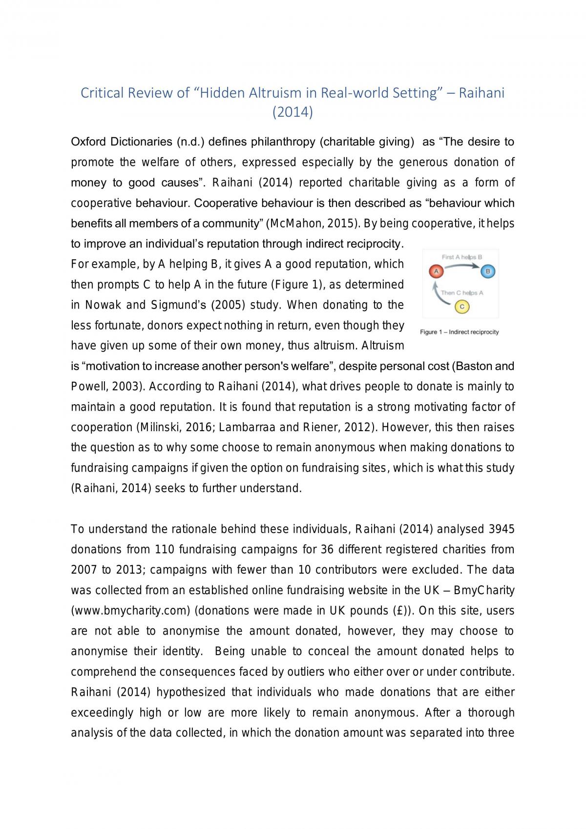 Critical Review of “Hidden Altruism in Real-world Setting” – Raihani (2014) - Page 1
