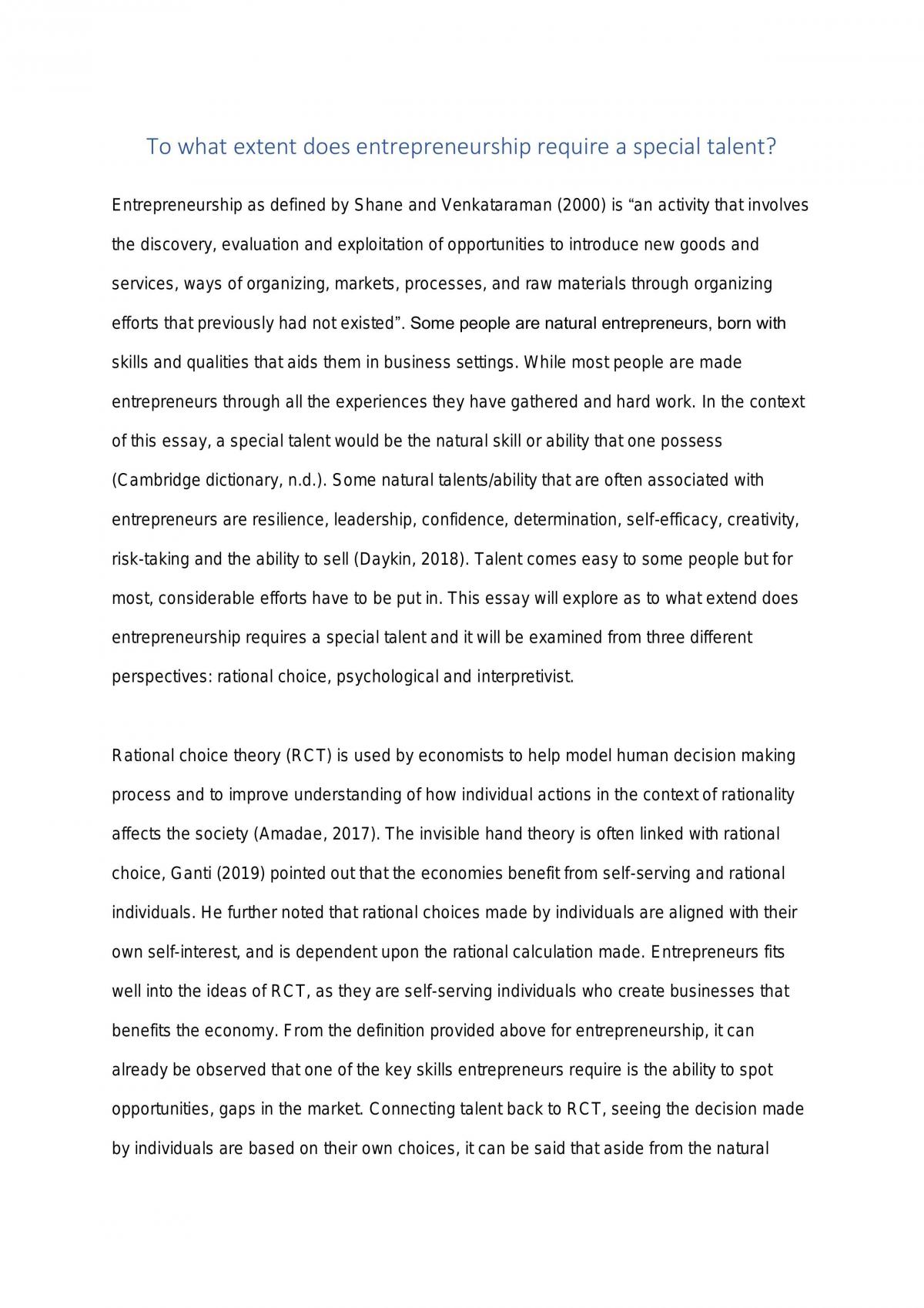 To what extent does entrepreneurship require a special talent? - Page 1