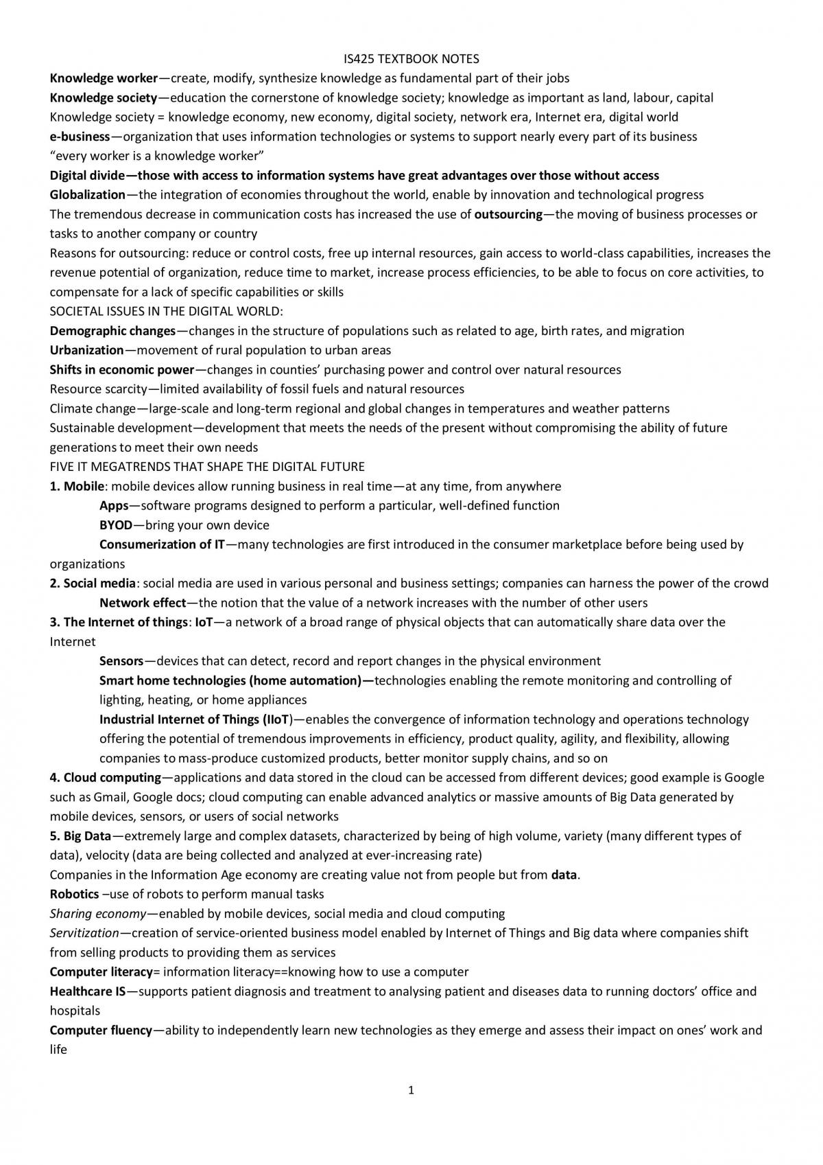 IS425 Textbook Study Notes - Page 1