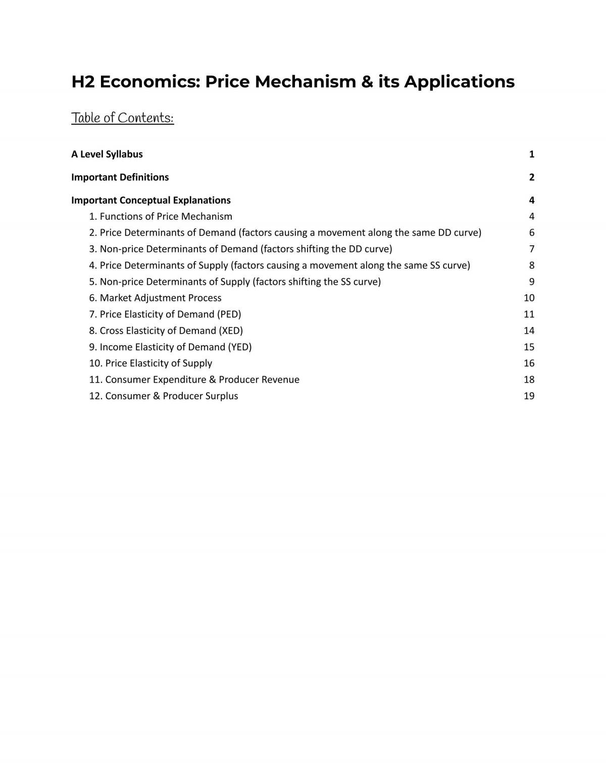 Price Mechanism Study Notes - Page 1