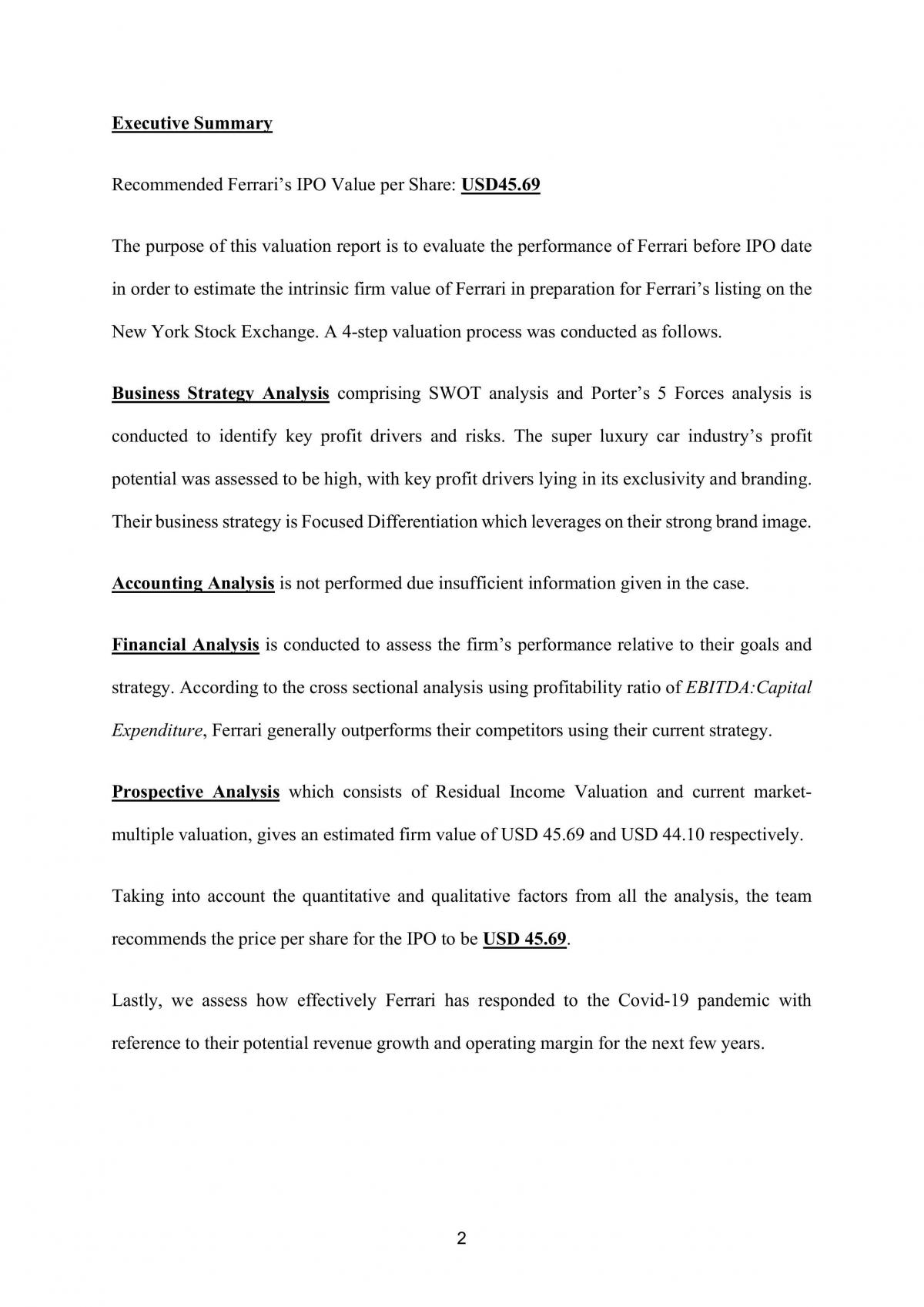 AC3103 Project - Evaluate Ferrari - Page 1