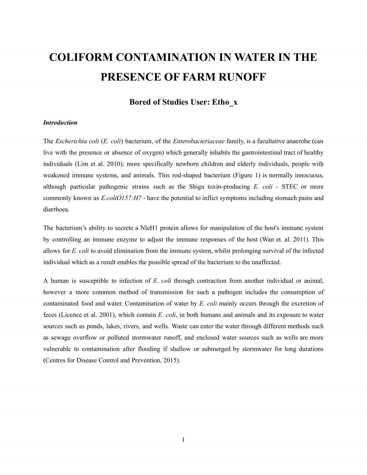 Contamination of Rivers with Farm Run off Depth Study Notes - Page 1