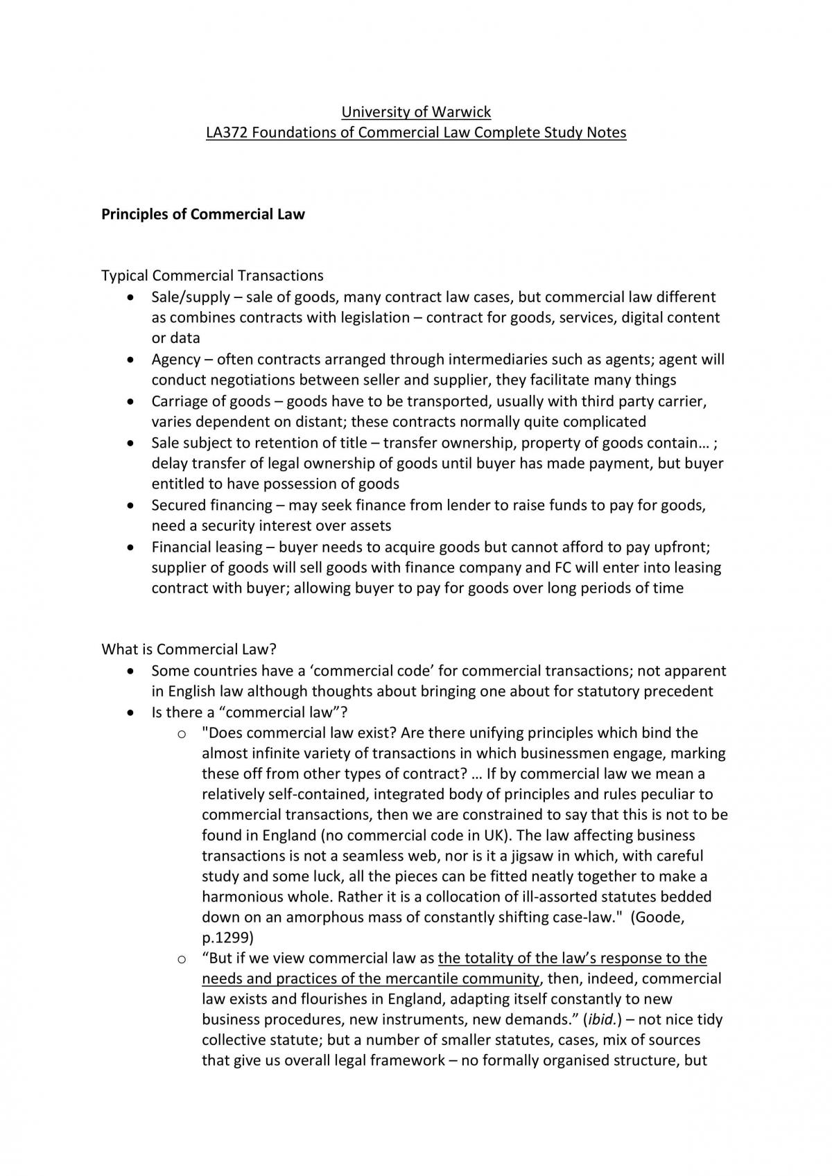 Foundations of Commercial Law Study Notes - Page 1