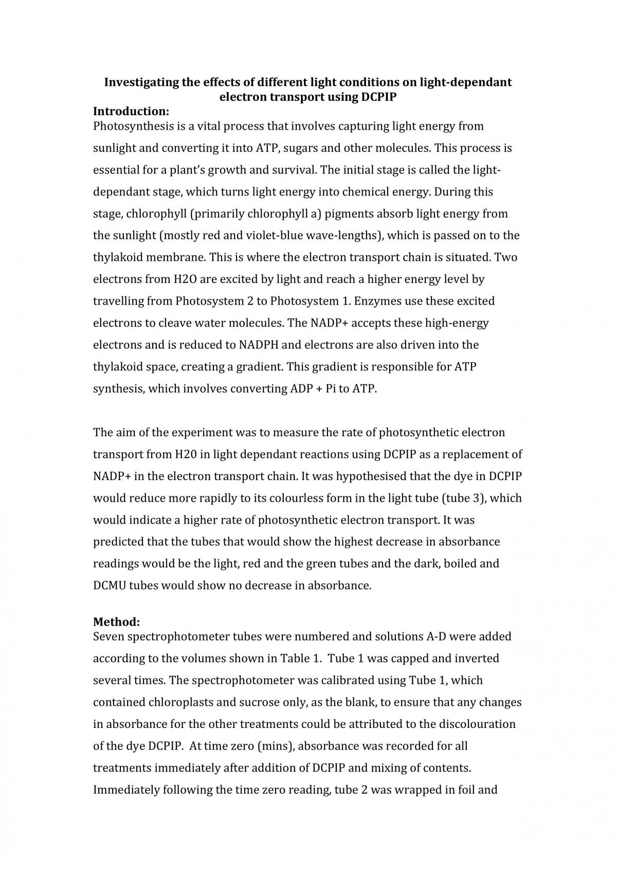 Practical 2 Photosynthesis - Page 1