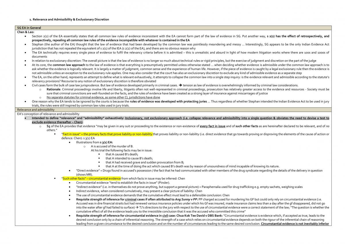 Evidence Law study notes - Page 1
