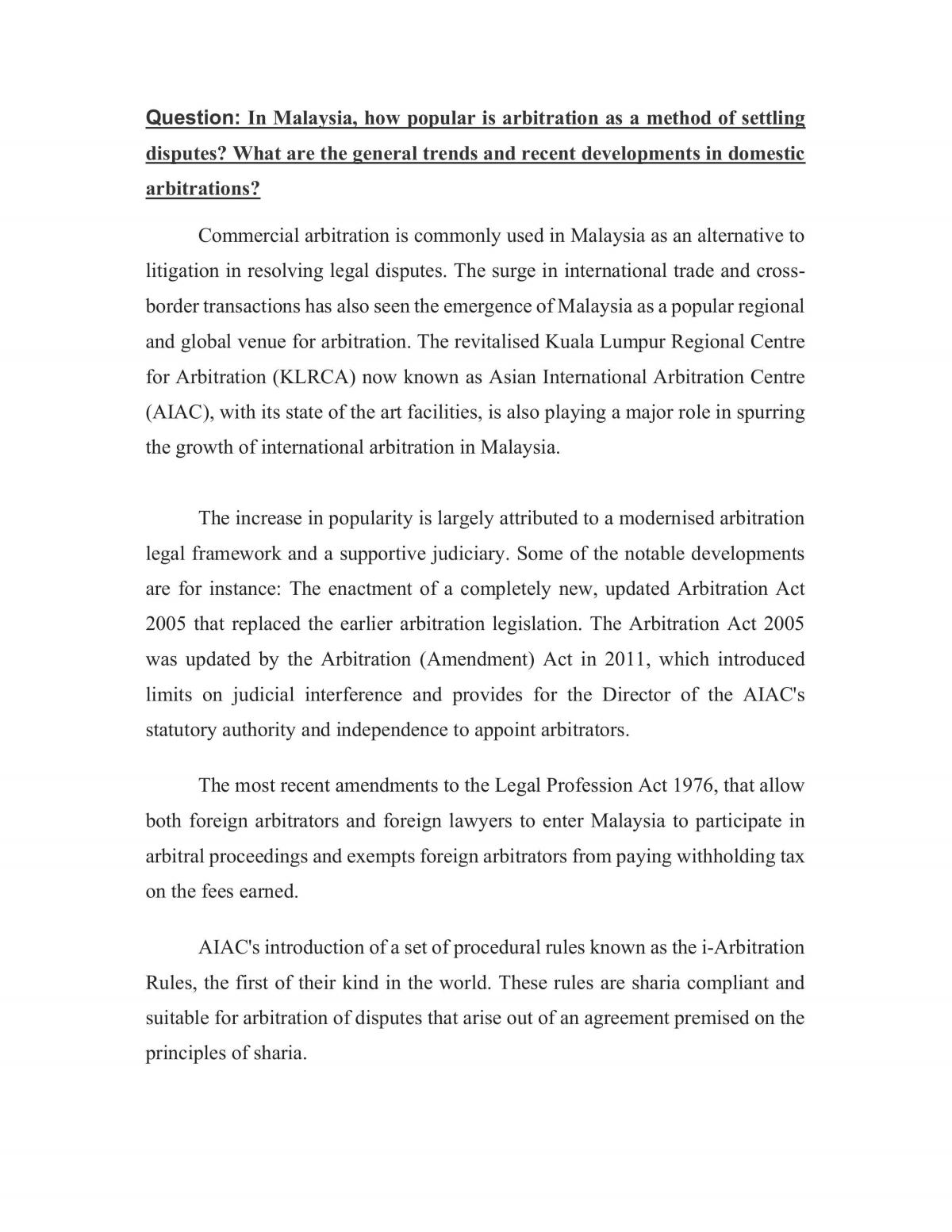 Recent Development of Arbitration in Malaysia - Page 1
