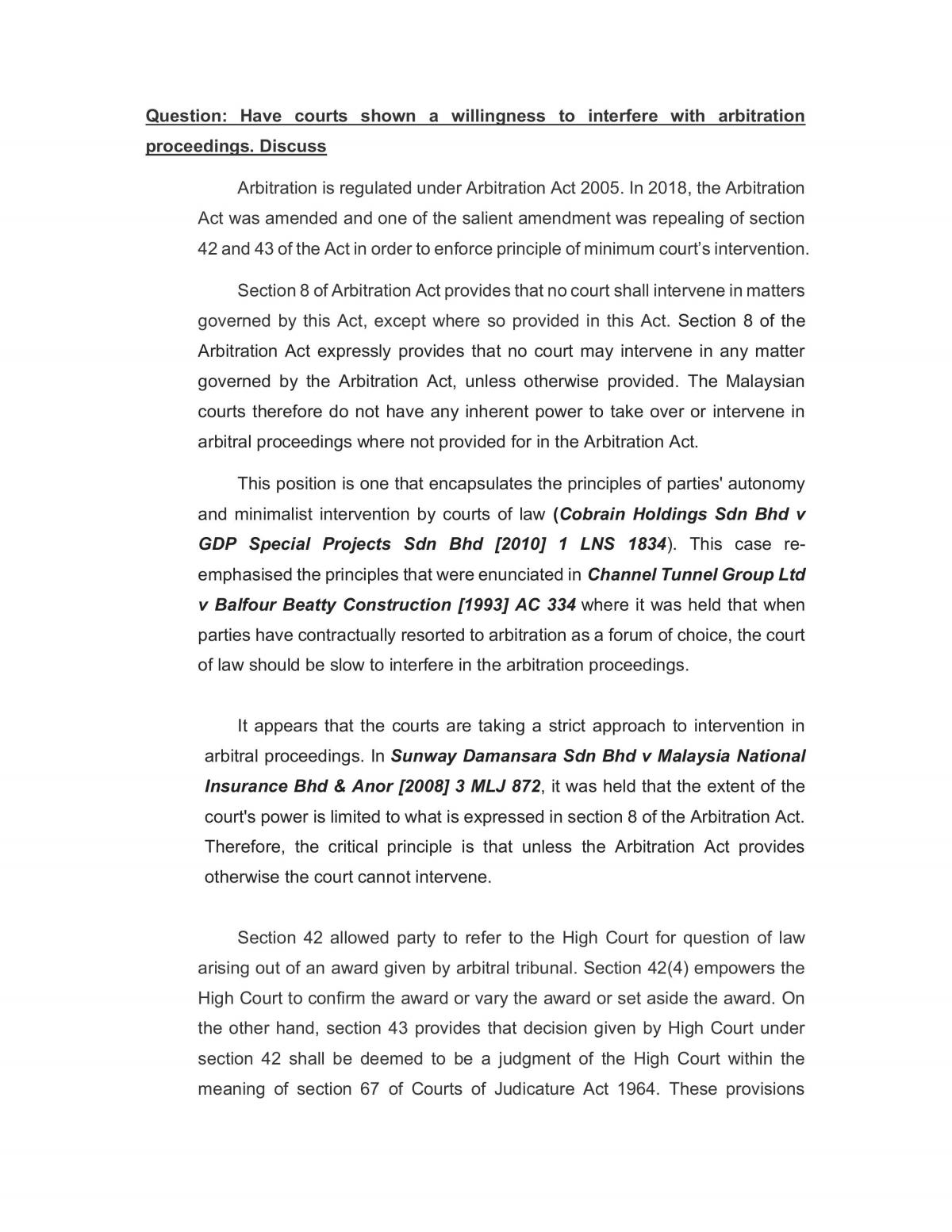 Willingness of Court to Interfere with Arbitration Proceedings - Page 1