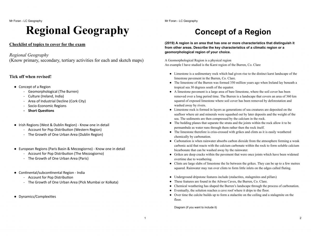 Complete H1 Standard  Regional Geography Guide   - Page 1
