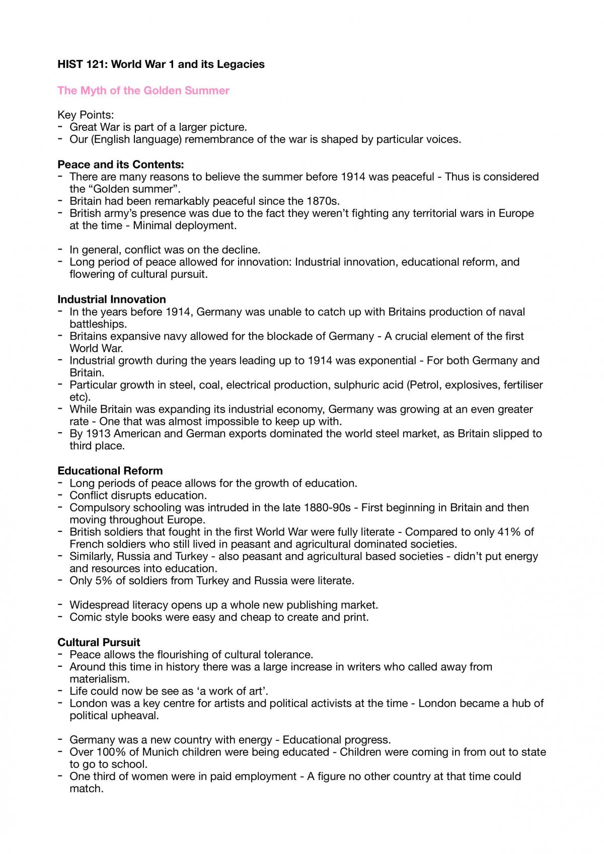 HIST121 Lecture Notes - Page 1