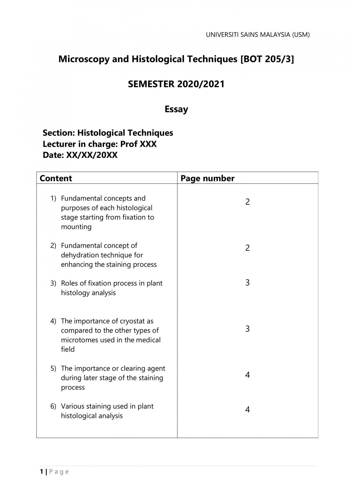 Essay Histological Techniques - Page 1