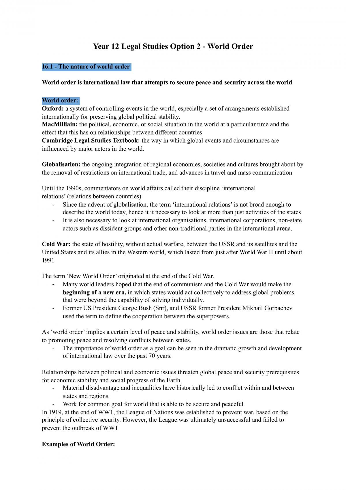 World Order Notes  - Page 1