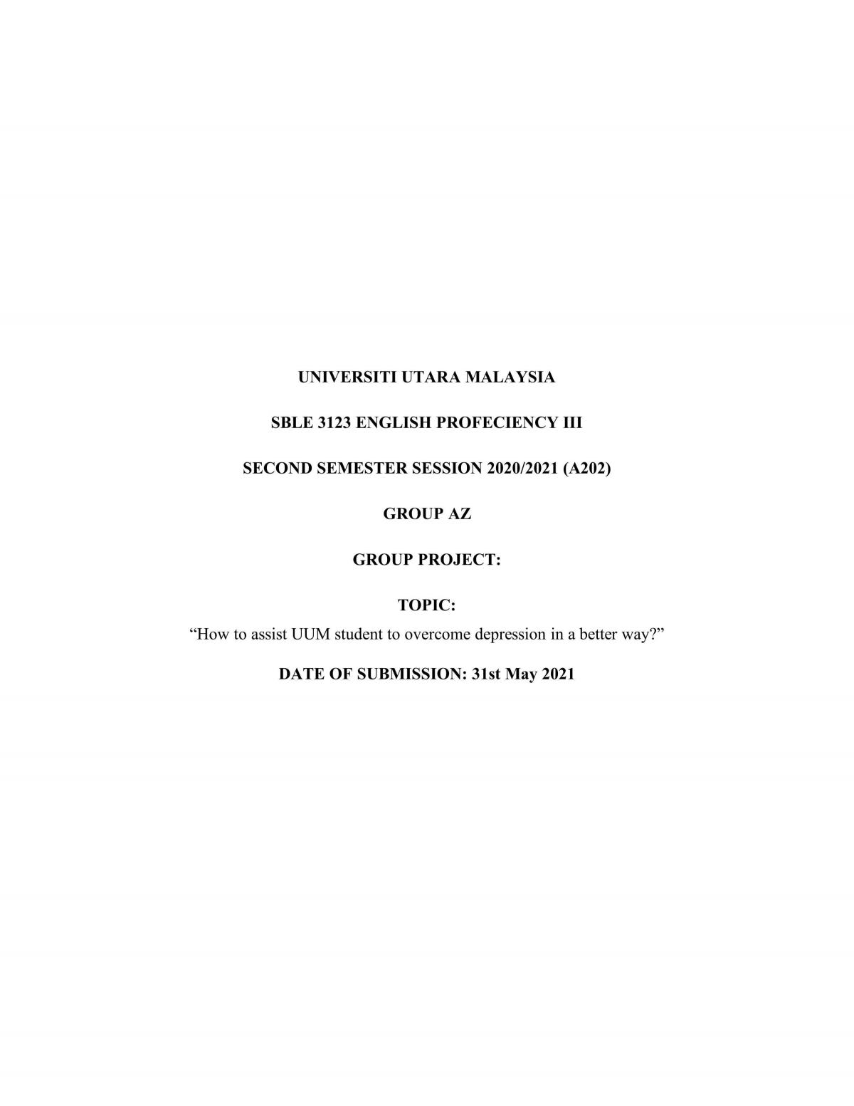 SBLE 3123 Group Project Written Report - Page 1