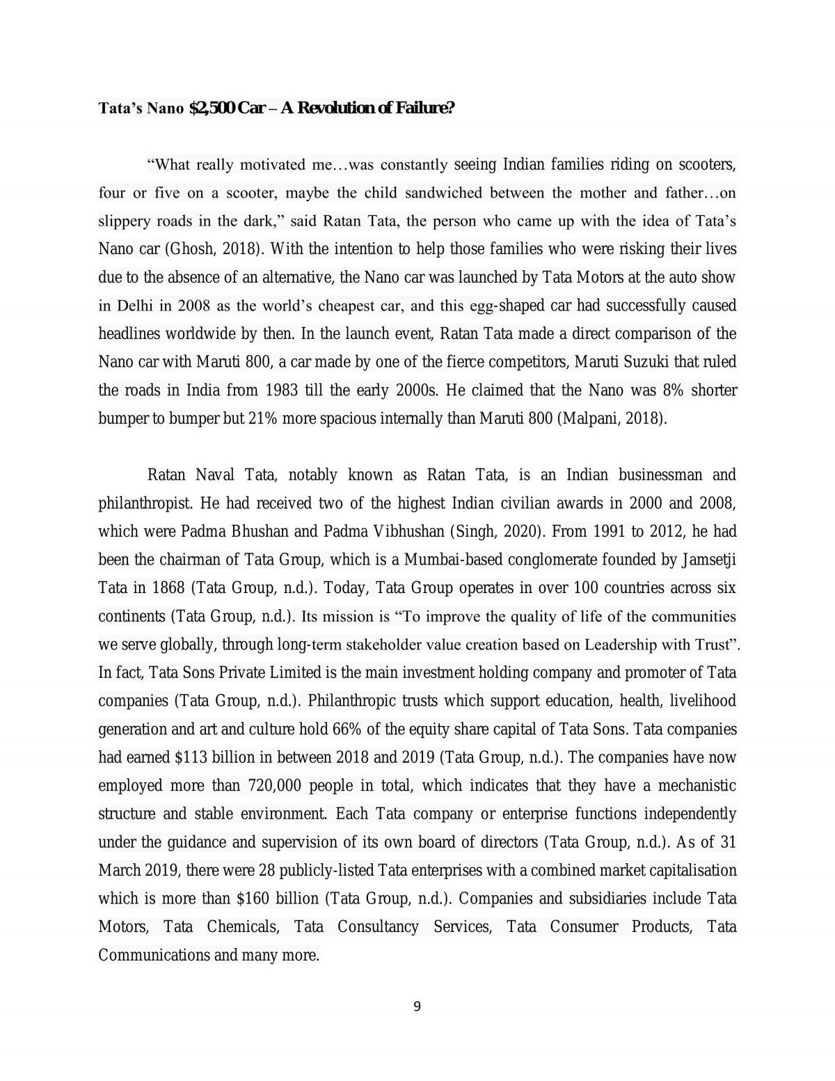 Principles of Management (Tata Nano Case Study) - Page 1