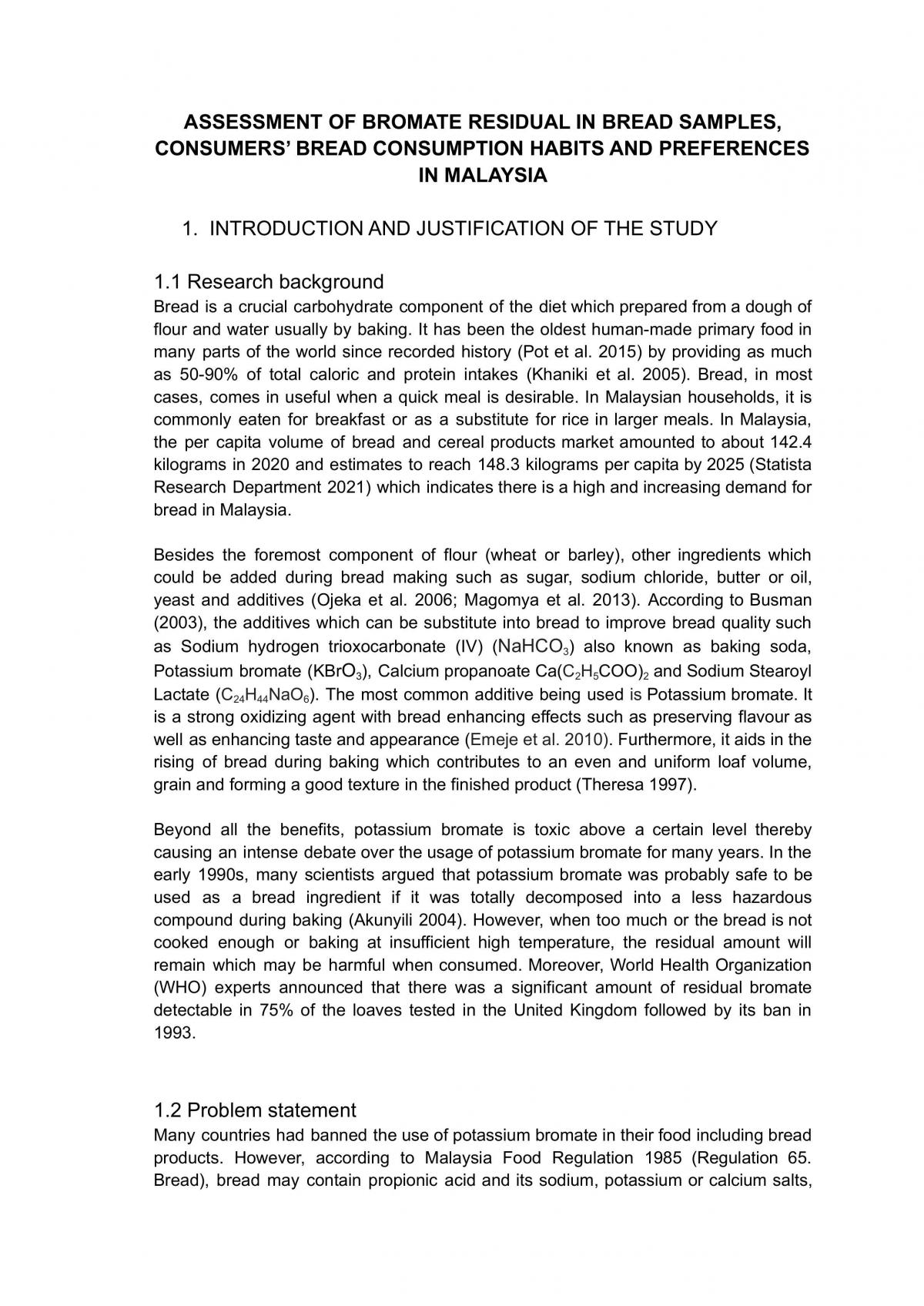 Assessment of bromate residual in bread samples, consumers’ bread consumption habits and preferences in malaysia - Page 1