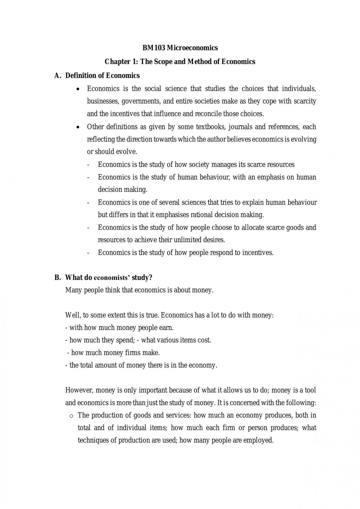 Microeconomics Study Notes - Page 1