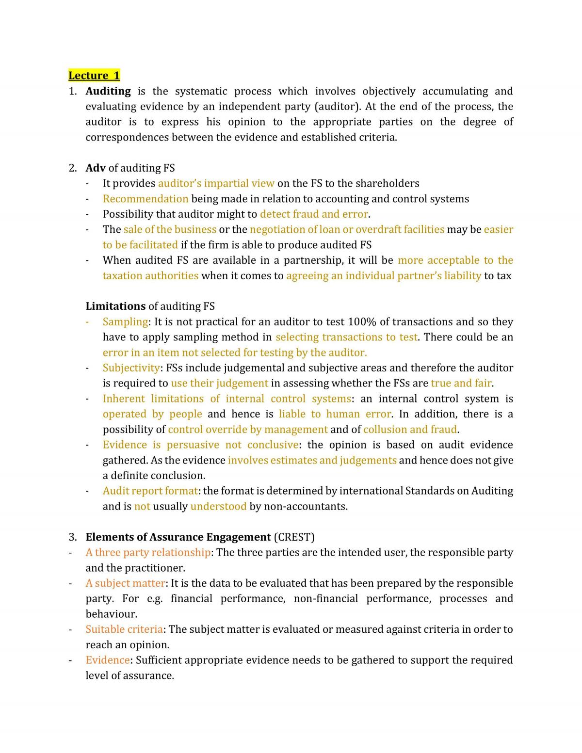 Audit & Assurance Study Notes - Page 1