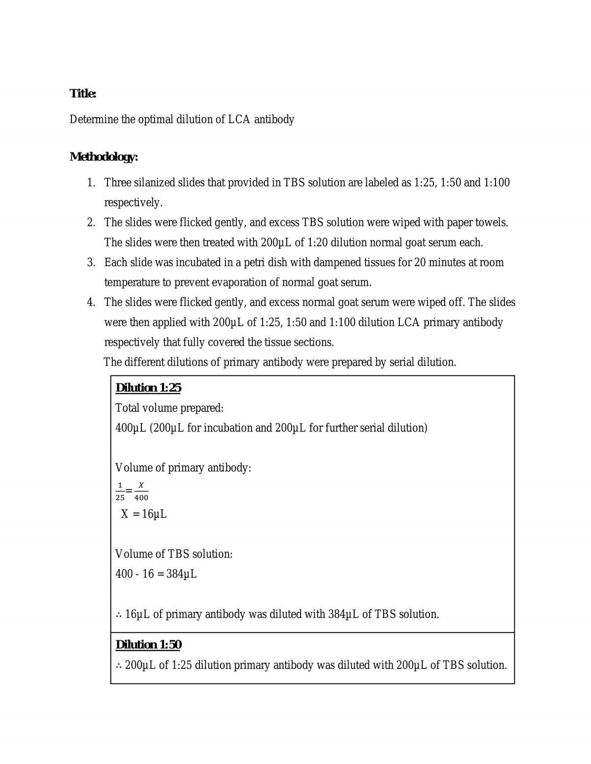 Optimal dilution of LCA antibody - Page 1