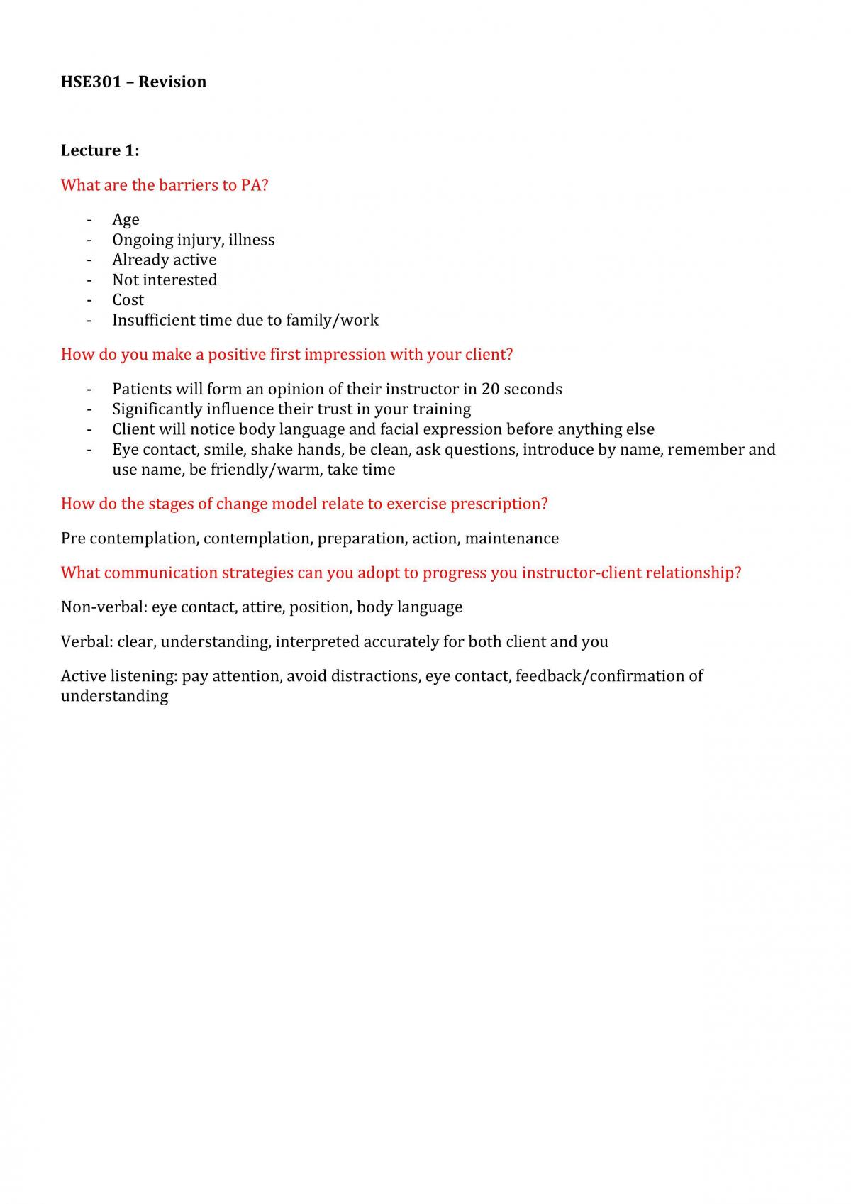 HSE301 Revision Notes for Exam Study - Page 1