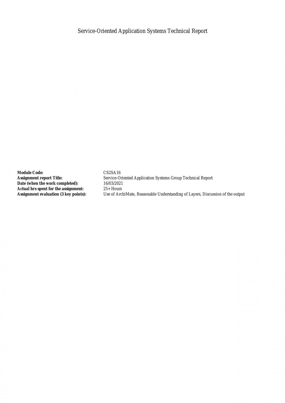 Service-Oriented Application Systems Technical Report - Page 1