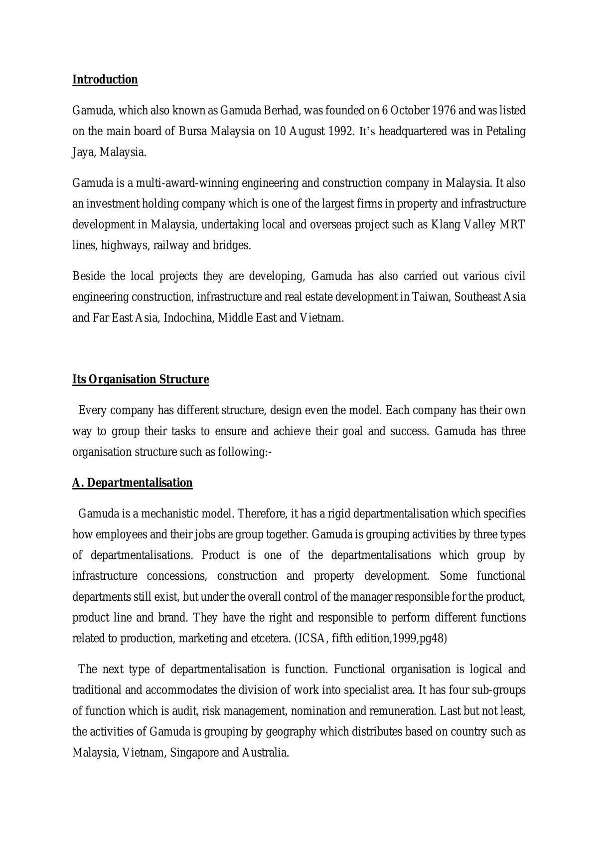 Analysis on organisation structure of Gamuda Berhad - Page 1