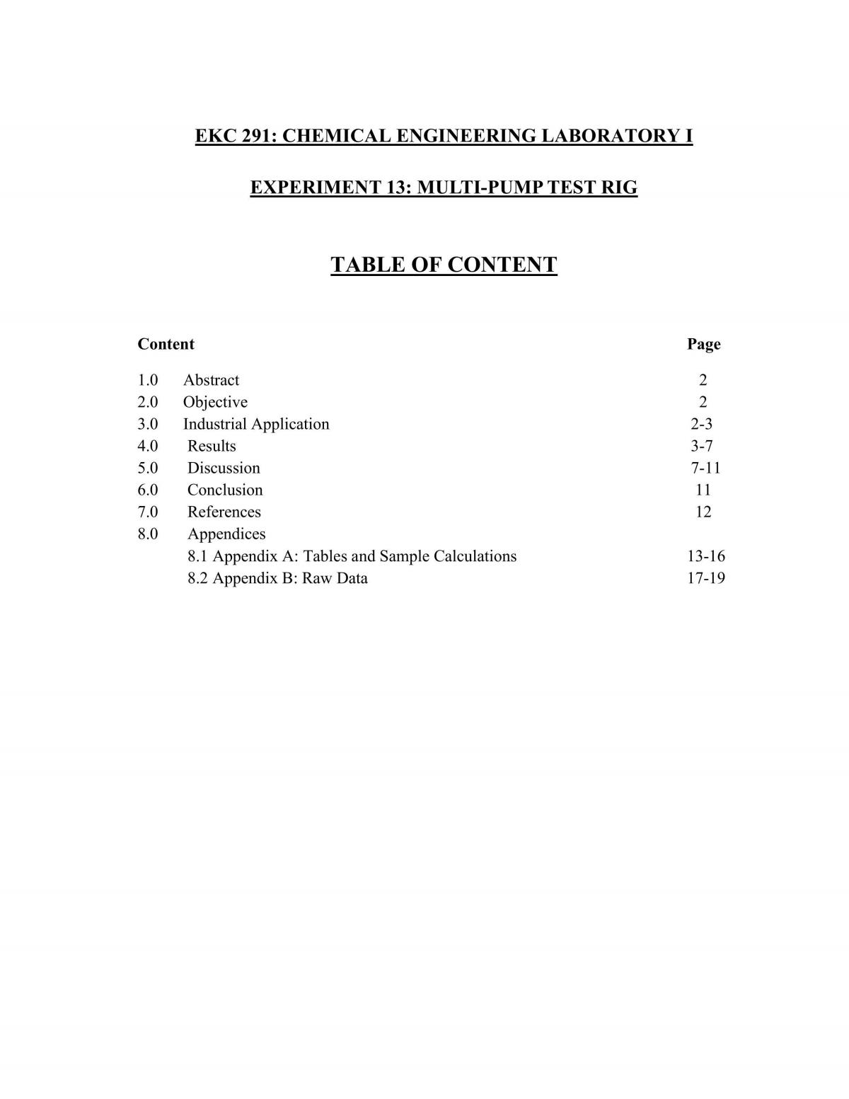 Lab Report Multi-pump Test Rig Experiment - Page 1
