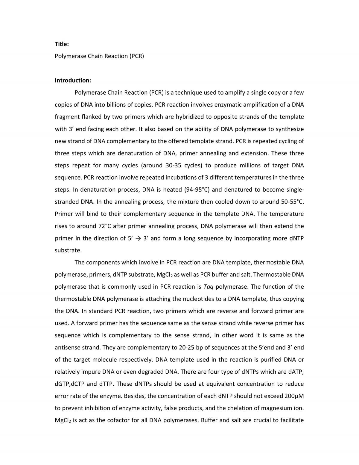Polymerase Chain Reaction (PCR)  - Page 1