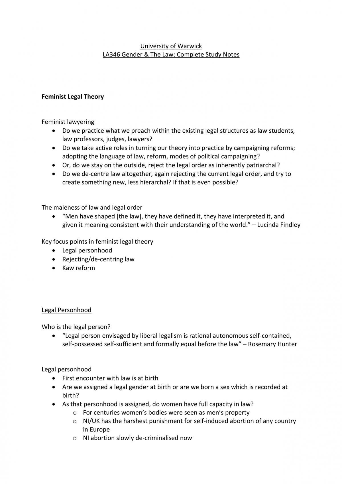 Gender & the Law Study Notes - Page 1