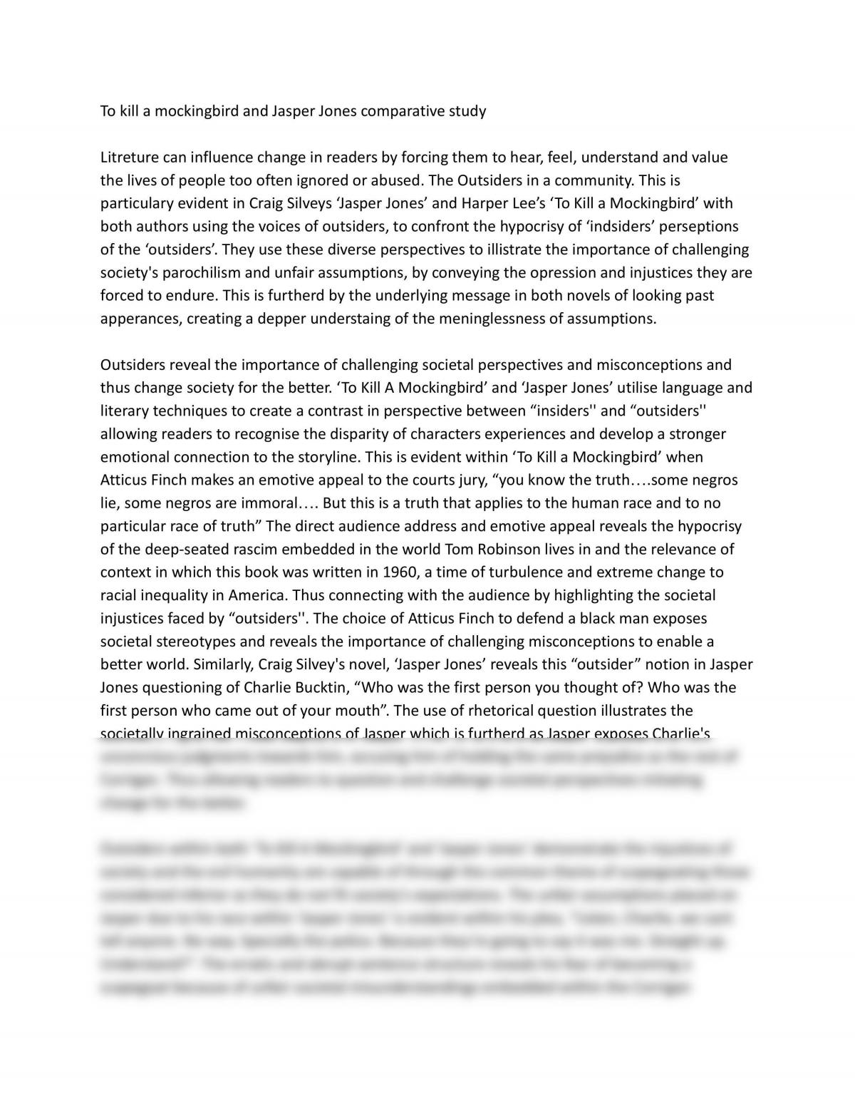 To Kill a Mockingbird and Jasper Jones Essay  - Page 1