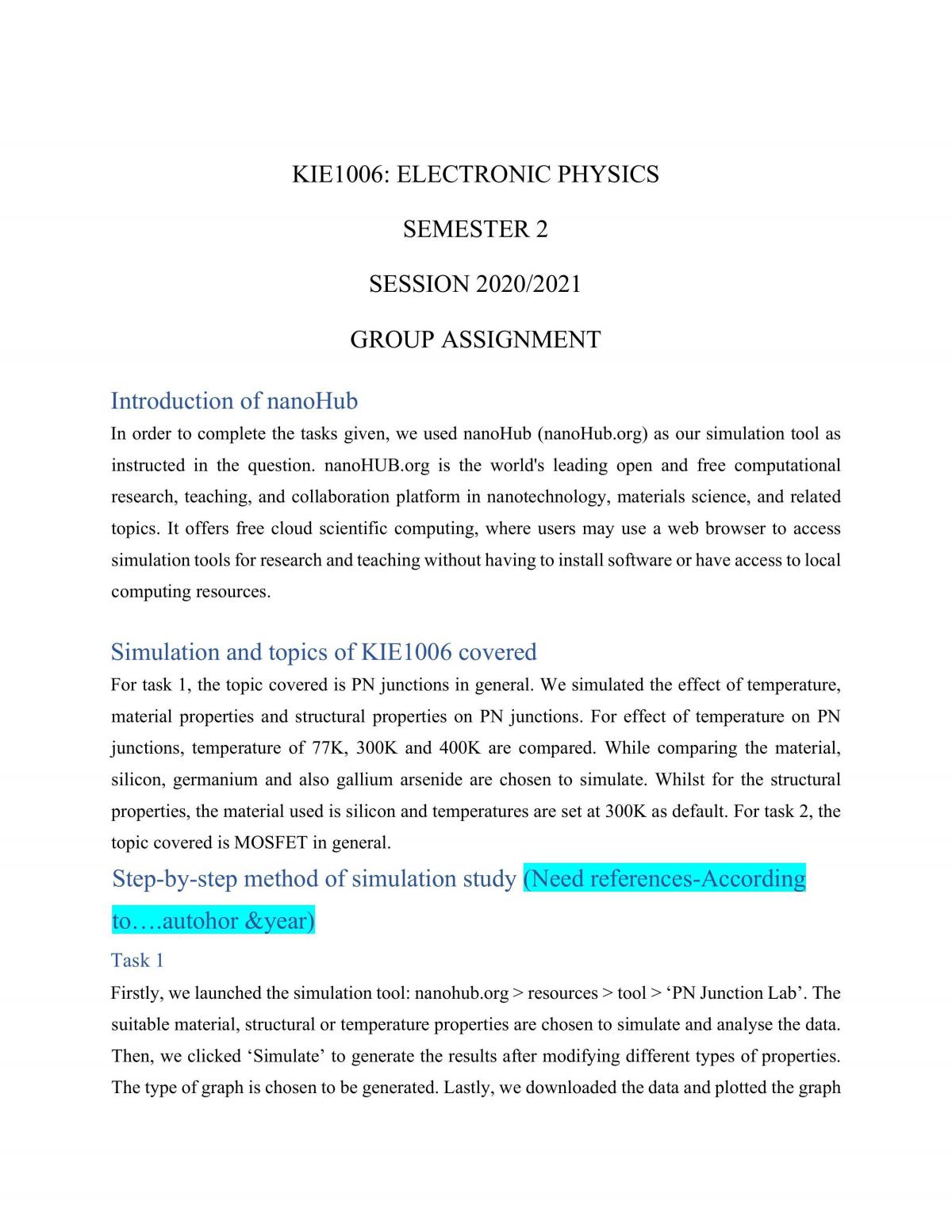Electronic Physics Assignment - Page 1
