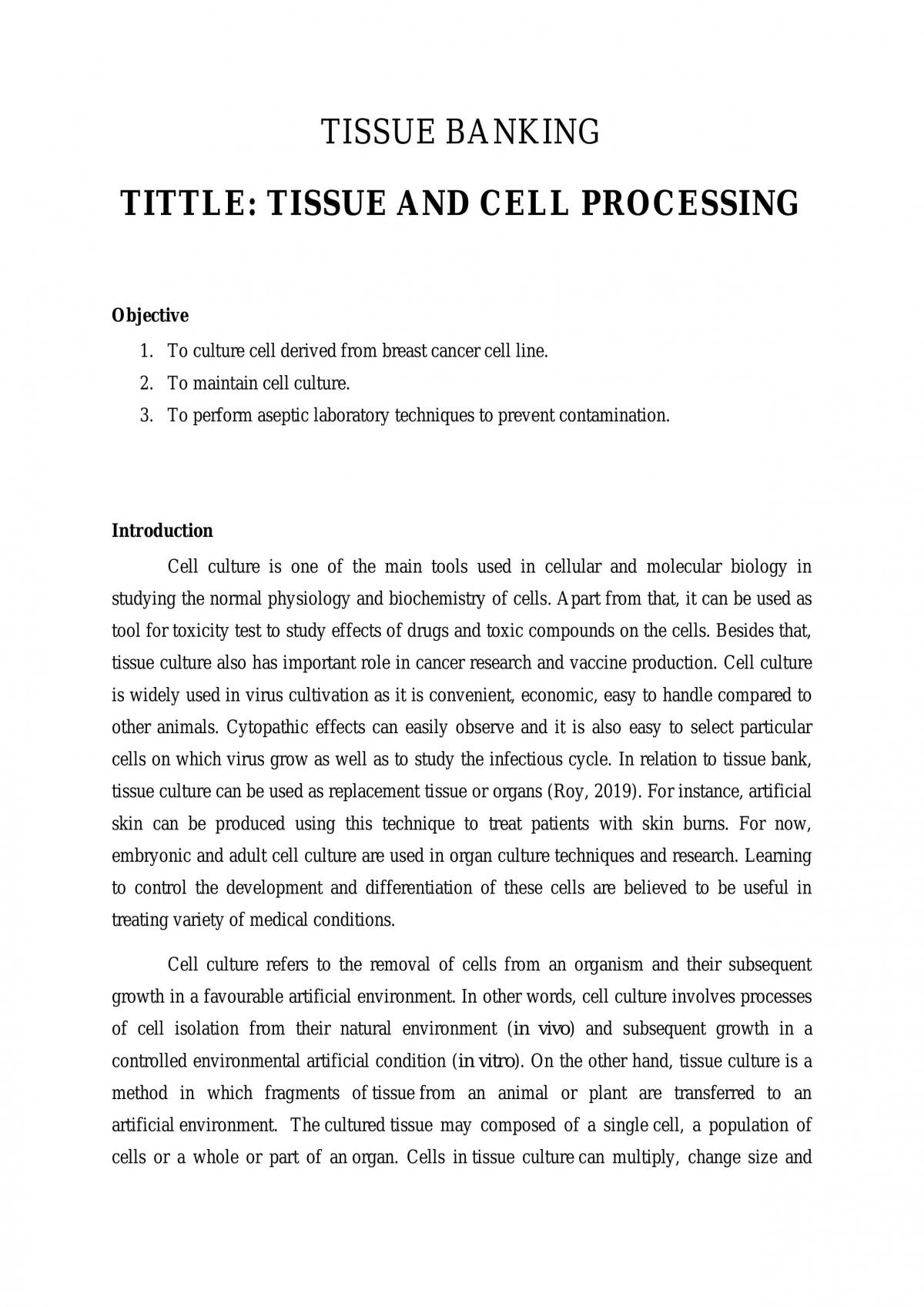 Tissue and Cell Processing - Page 1